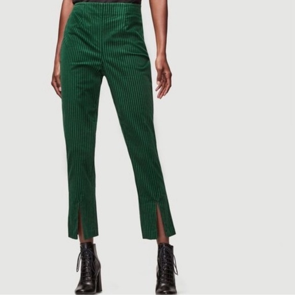 Frame High Rise Ribbed Corduroy Slit Ankle Pant Holiday Preppy Green 2 - Picture 1 of 9